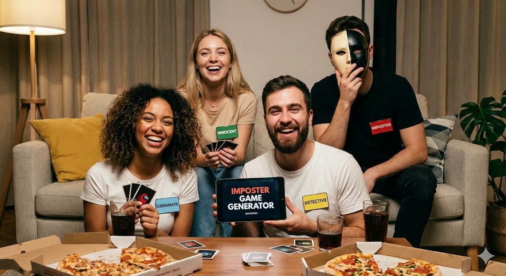 Friends playing Imposter Word Game at a party